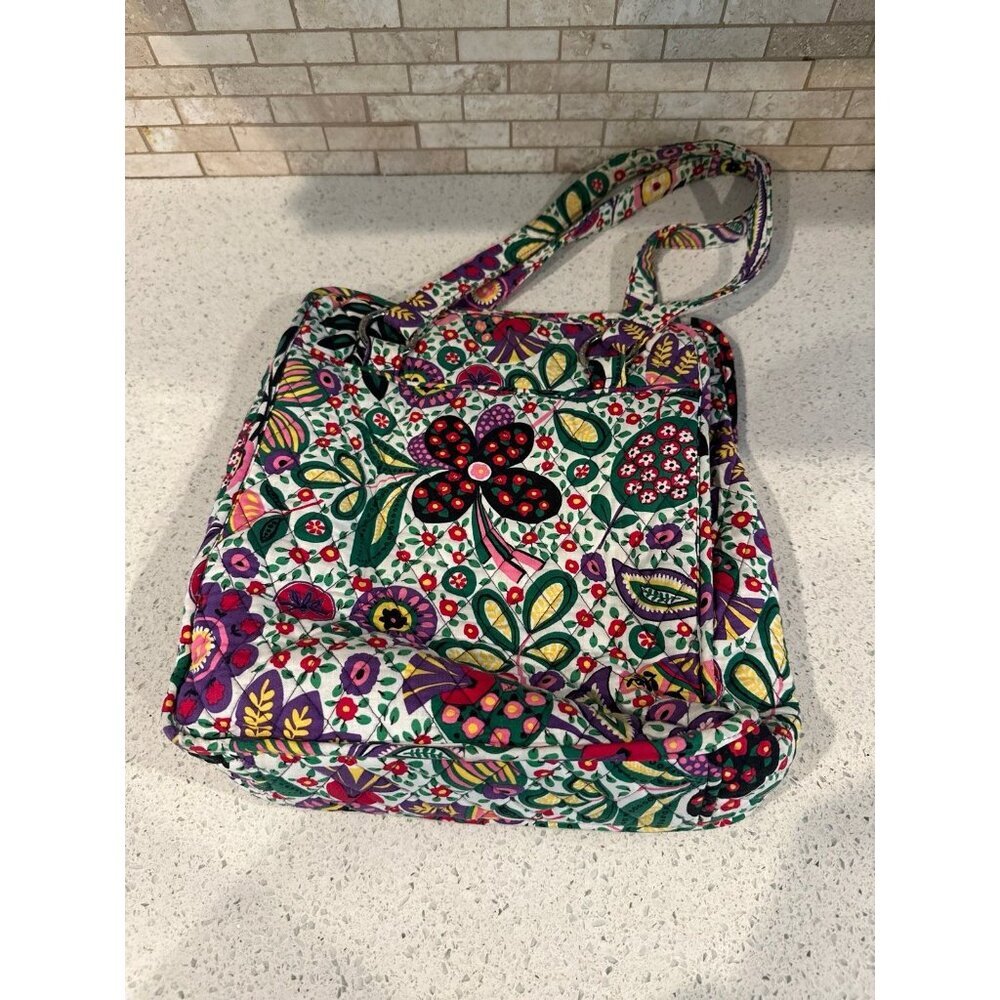 Vera Bradley Viva La Vera Pink Purple Floral Cinch Tote Bag Purse - Picture 3 of 5